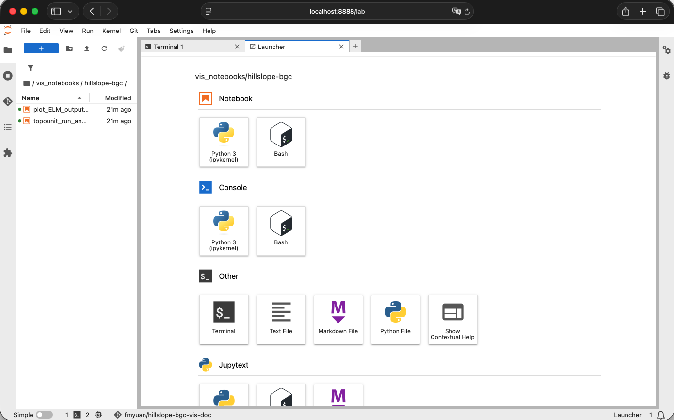 Docker Desktop App - image 'yuanfornl/ngee-arctic-modex26:vis-main-latest' RUN jupyter notebook landing page